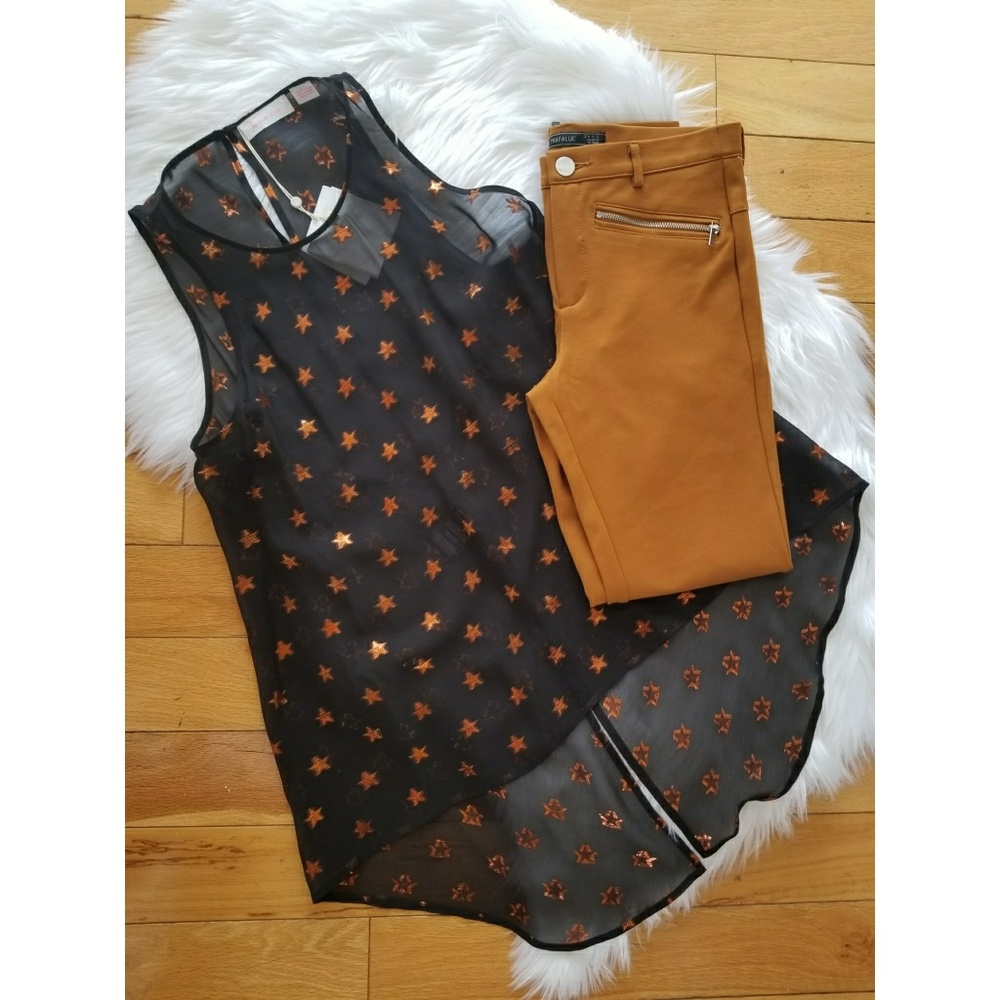 Sass & Bide foil star black sheer silk tank xs